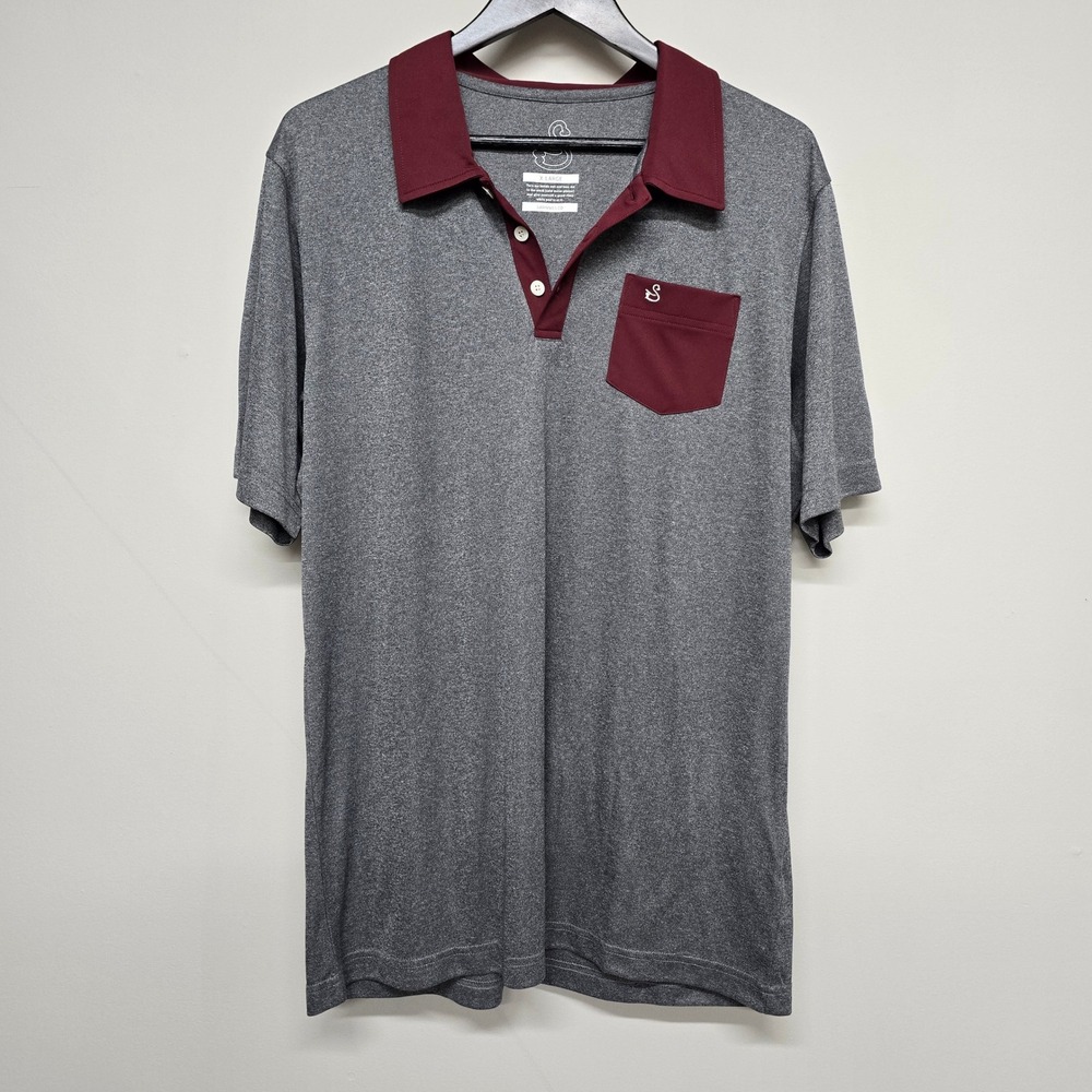 Swannies Golf Polo Mens XL Gray Burgundy Pocket Performance Sporty Athleisure